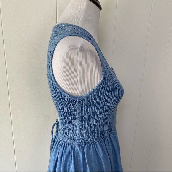 Vintage Bridge Sportswear Denim Midi Dress Blue Smocked Modest Cottagecore Sz S - Picture 6 of 13